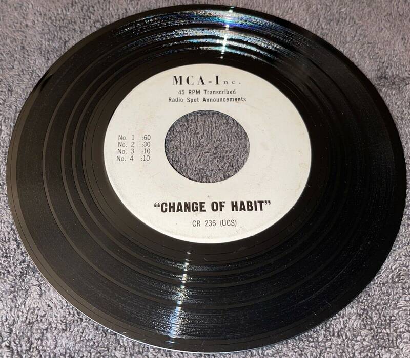 ELVIS PRESLEY CHANGE OF HABIT RADIO SPOTS RARE PROMO ONE-SIDED 45 ON MCA