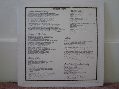 BLIND OWL "s/t" ORIGINAL Private Press LP Canadian Folk Psych Rock ULTRA RARE