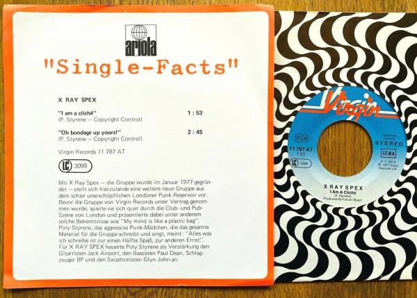 X RAX SPEX  I am cliché 7" German PROMO 1977 The Clash Damned KBD Punk Buzzcocks